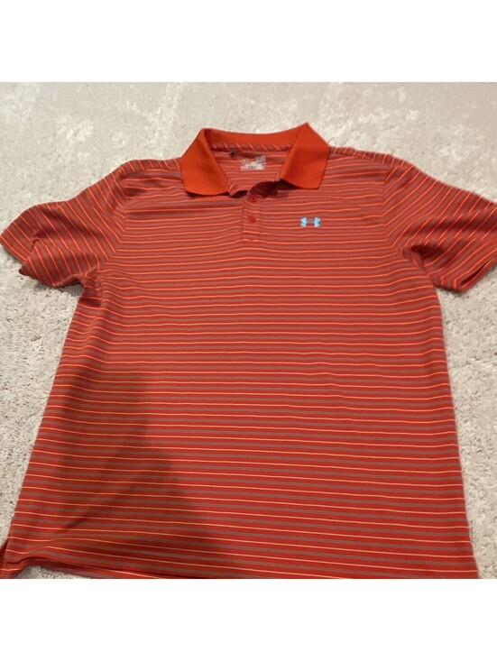 Under Armour Other - Under Armour HeatGear Men's XL Polo Orange/Blue/Gray/White Striped Logo Button